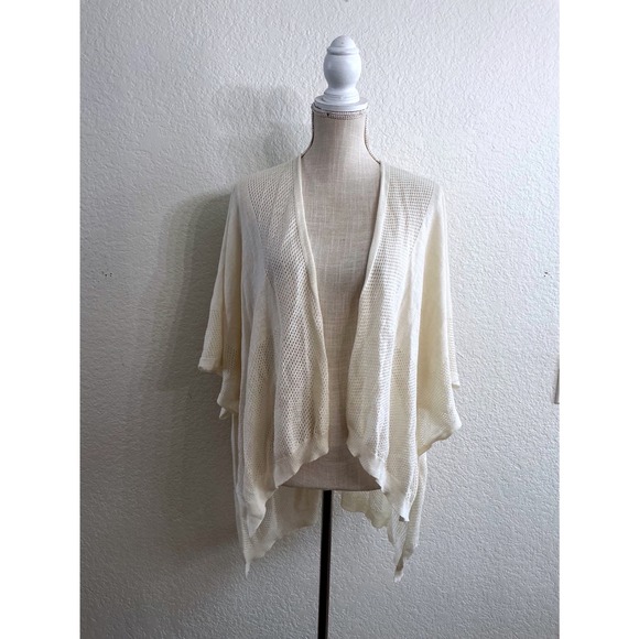 a.n.a a new approach Sweaters - a.n.a Cardigan One Size Cream Pointelle Knit Open Front Kimono Wrap